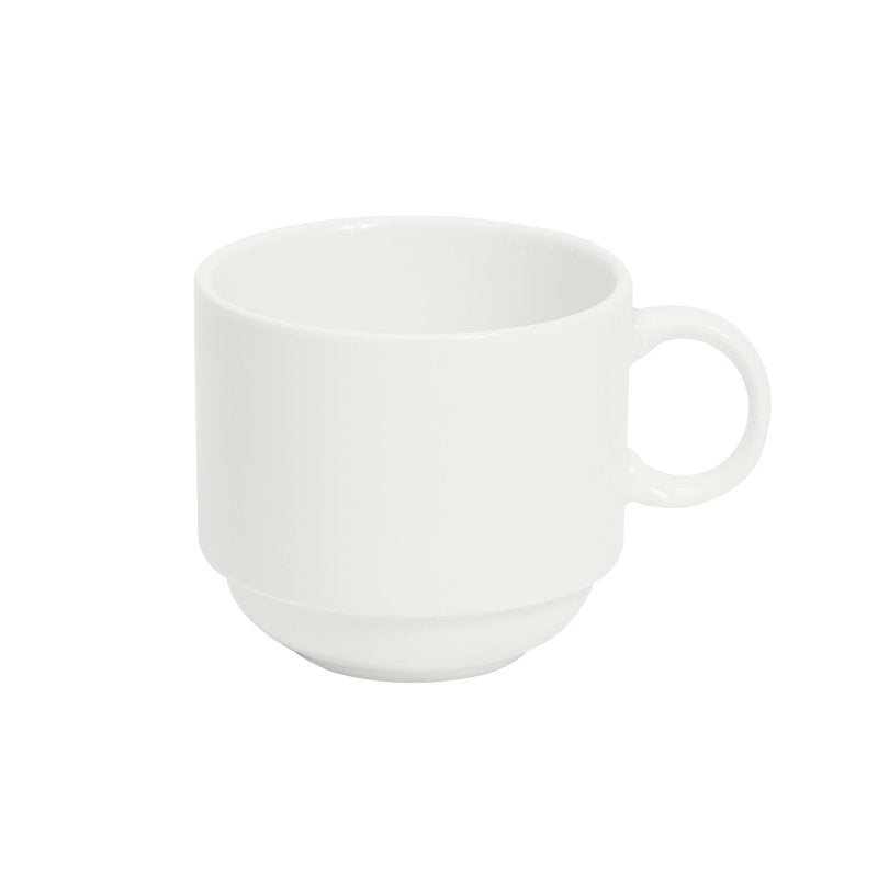 White Connoisseur A-La-Carte stackable cup viewed from slightly above, showing the open rim and small loop handle