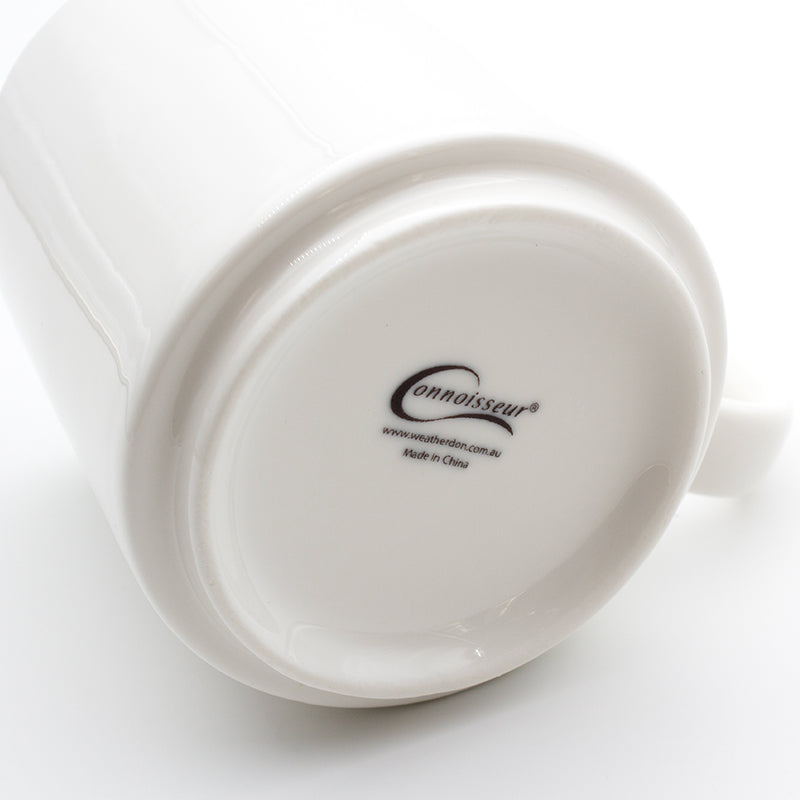 Underside of a Connoisseur stackable mug showing the stepped foot ring and logo on the base