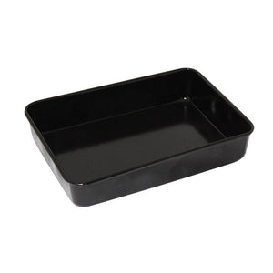 Connoisseur black hard enamel oven roasting dish, rectangular with rounded corners and a rolled rim, shown empty on white
