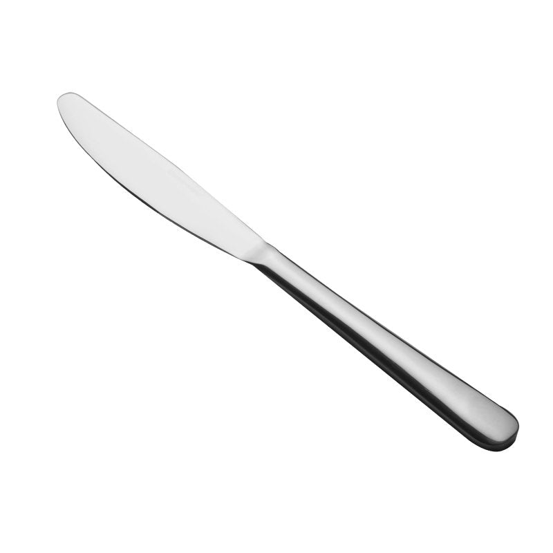 Connoisseur Curve knife on a white background, rounded blade at the top left and polished handle widening at the end