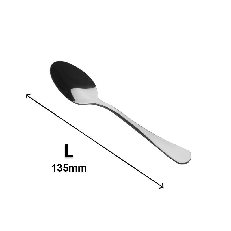 Curve teaspoon on white with a length arrow and the label L 135mm