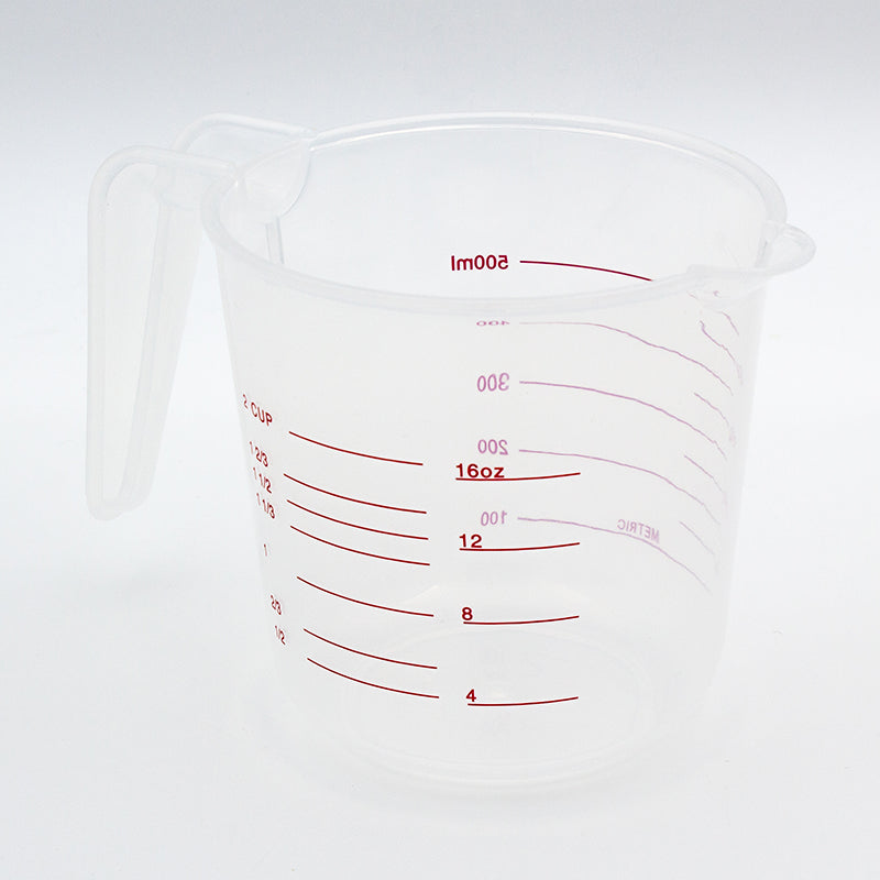 Measuring jug turned to show the red fluid ounce scale marked 4 to 16 next to the cup markings