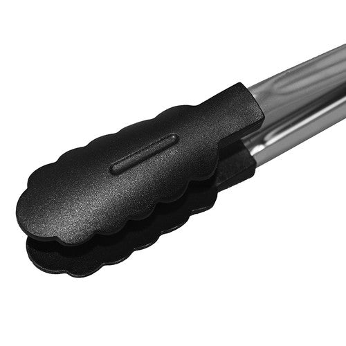 Close-up of the nylon grip head on Connoisseur kitchen tongs showing spring-loaded mechanism