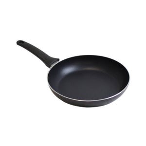 Connoisseur 26 cm pressed aluminium frypan with a black ceramic non-stick interior and long black handle, on white