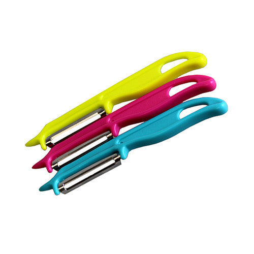 Connoisseur straight vegetable peeler set of three with assorted coloured plastic handles and stainless steel blades