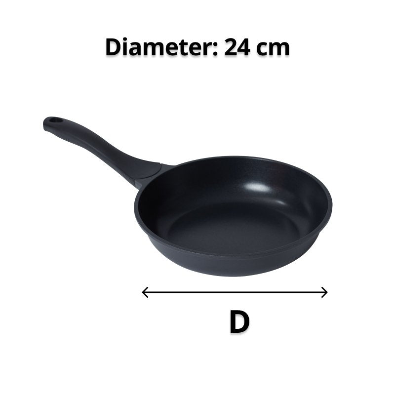 Weatherdon dimension tile of the Xylo frypan with an arrow marked D and the caption Diameter 24 cm