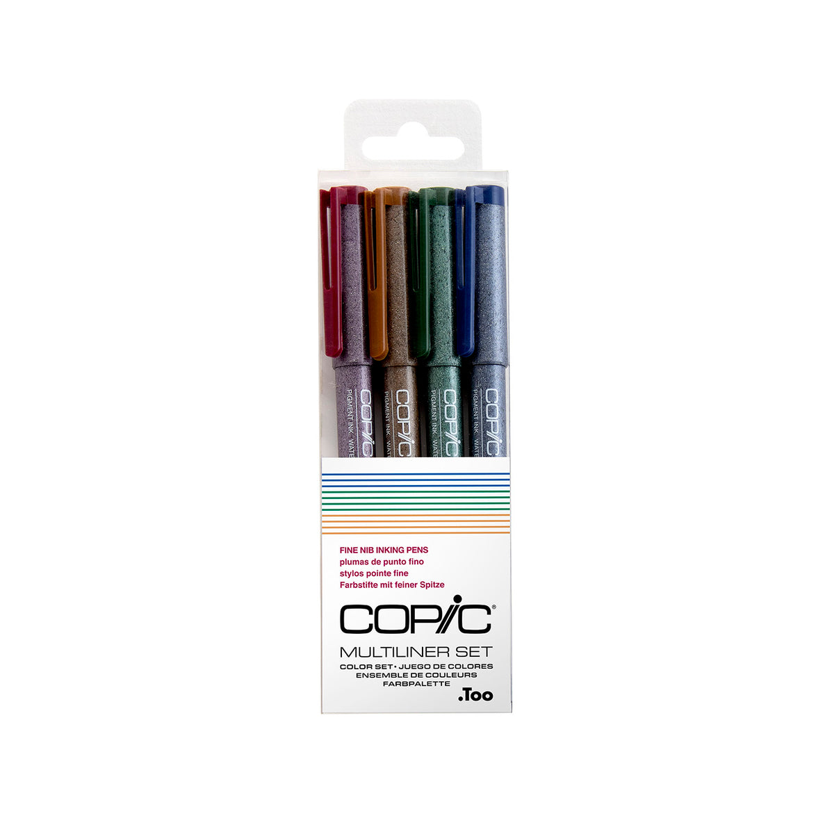 Copic Multiliner colour set of four pens in Wine, Sepia, Olive and Cobalt in a clear hang pack