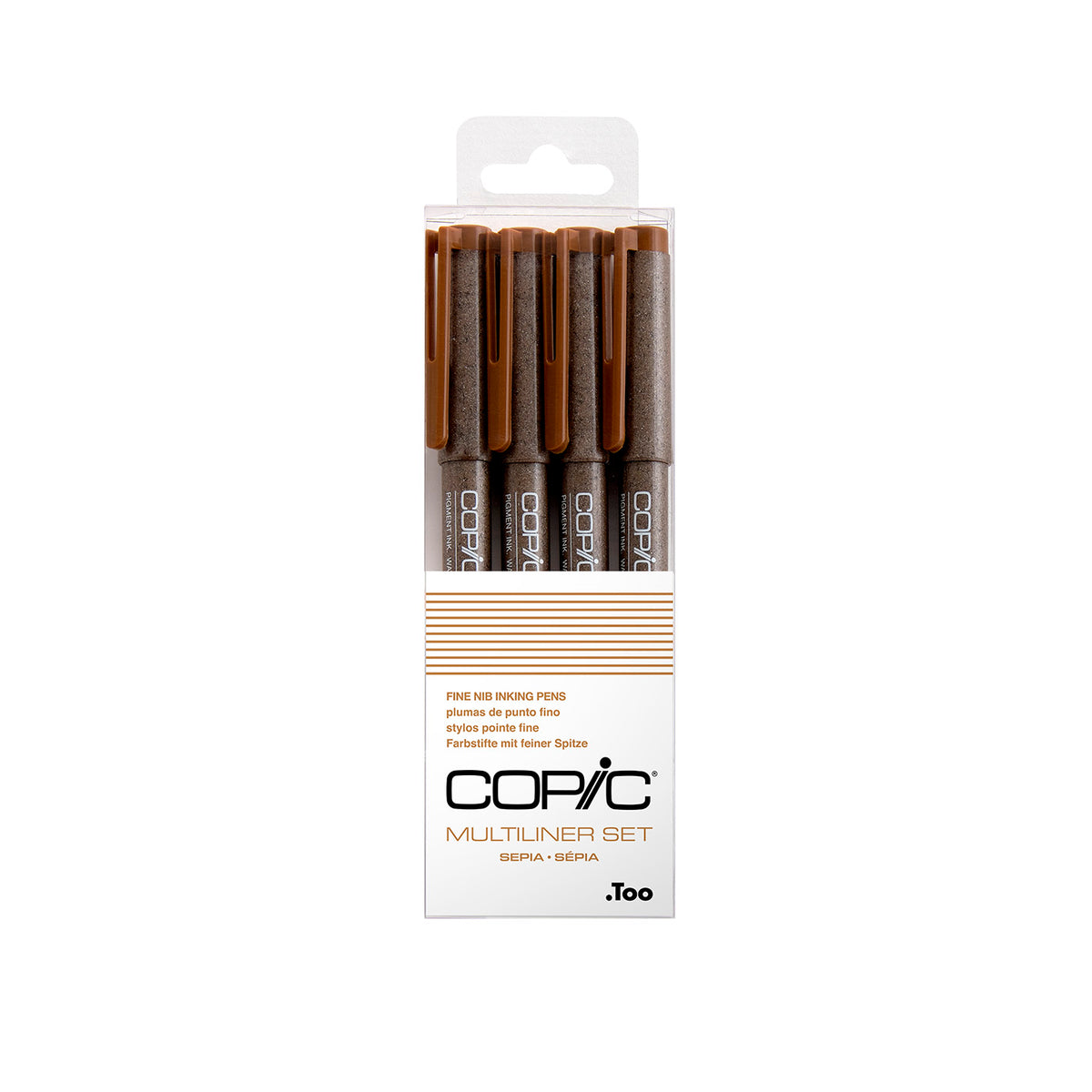 Copic Multiliner Sepia set of four pens with sepia caps in a clear hang pack