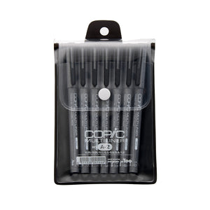 Copic Multiliner Set A-2 of seven black pens in a clear snap pouch, widths 0.03 to 1.0 mm