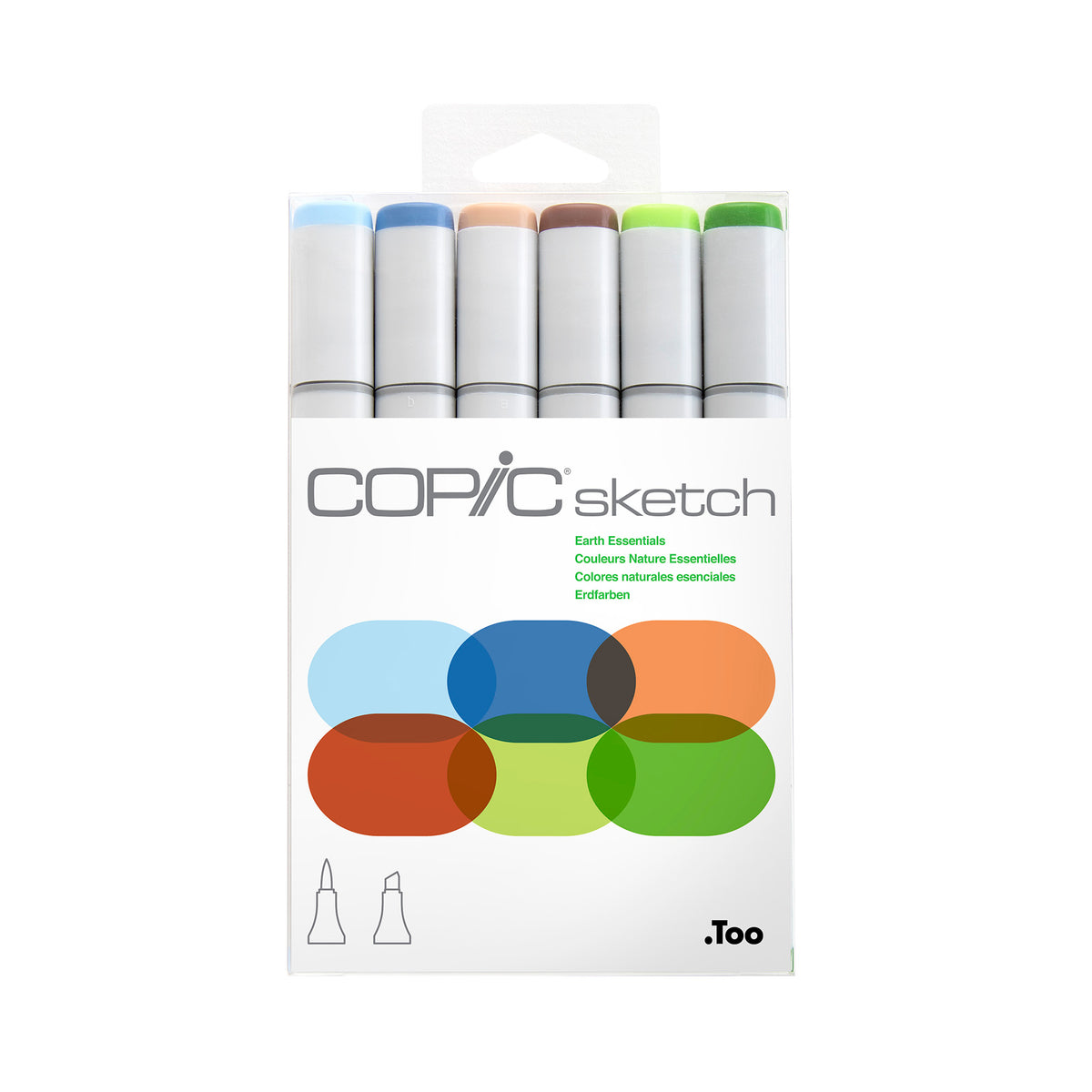 Copic Sketch Earth Essentials pack of six markers with blue, brown and green caps