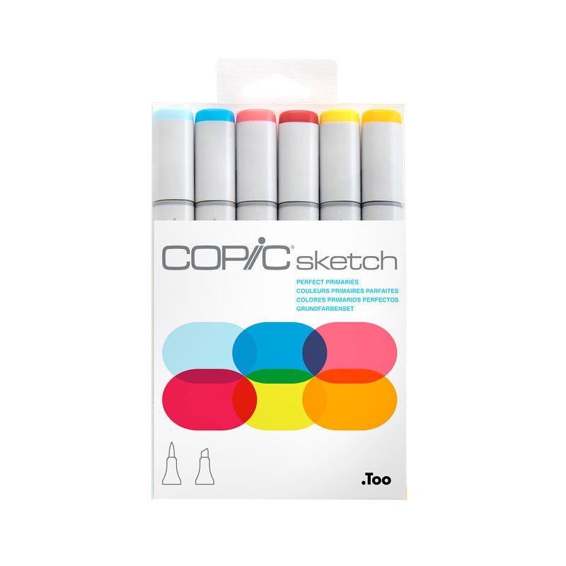 Copic Sketch Perfect Primaries hanging pack of six markers with red, yellow and blue caps