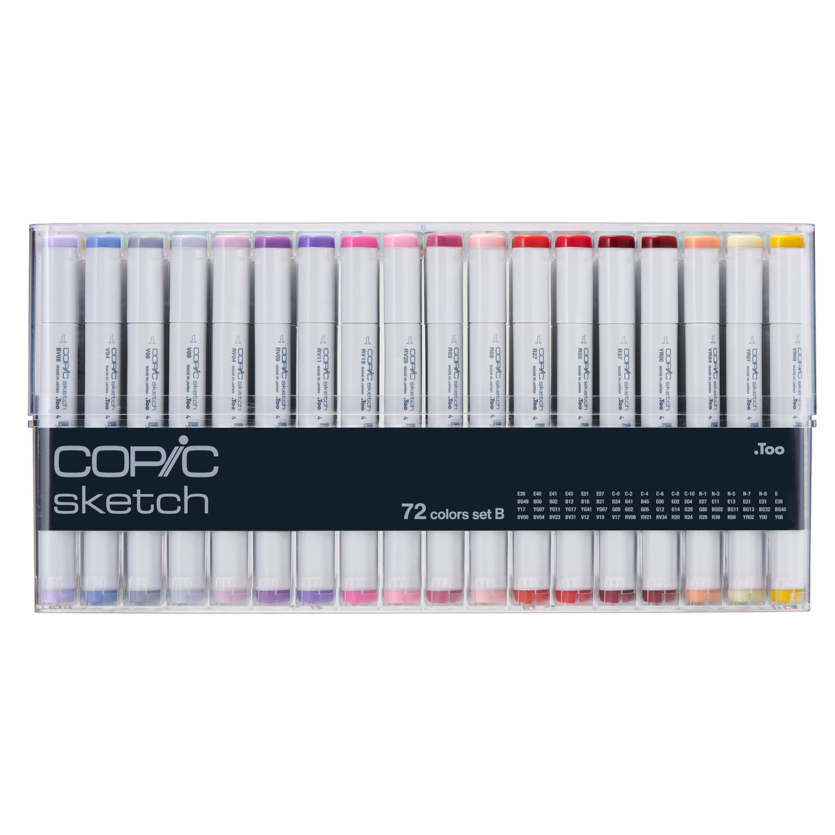 Closed Copic Sketch 72 set B case with band listing codes