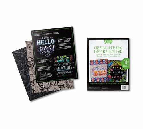 Hand-lettering tutorial pages inside the Crayola Inspiration Pad