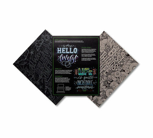 Close-up of creative lettering examples created with the Crayola Inspiration Pad