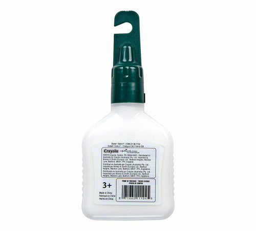 Close-up of Crayola 118ml school glue nozzle showing no-run applicator design