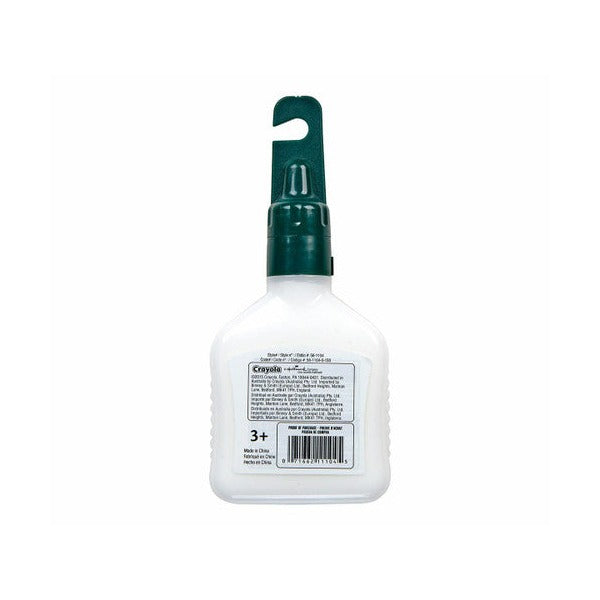 Close-up of Crayola 118ml school glue nozzle showing no-run applicator design