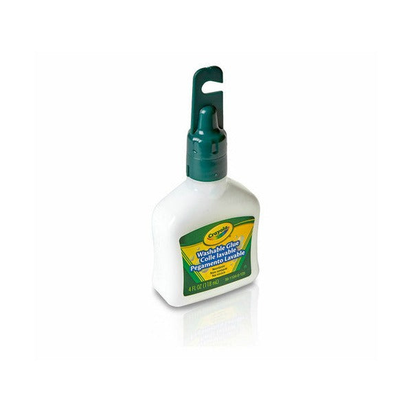 Crayola washable school glue placed alongside children's craft materials on a desk