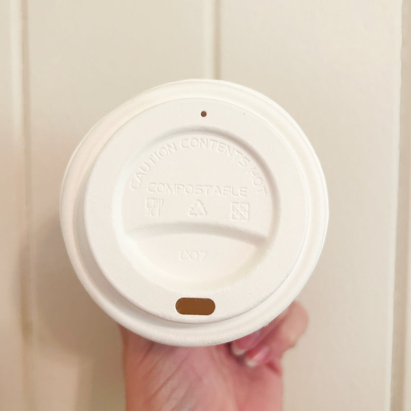 Natural unbleached sugarcane hot lid shown in detail