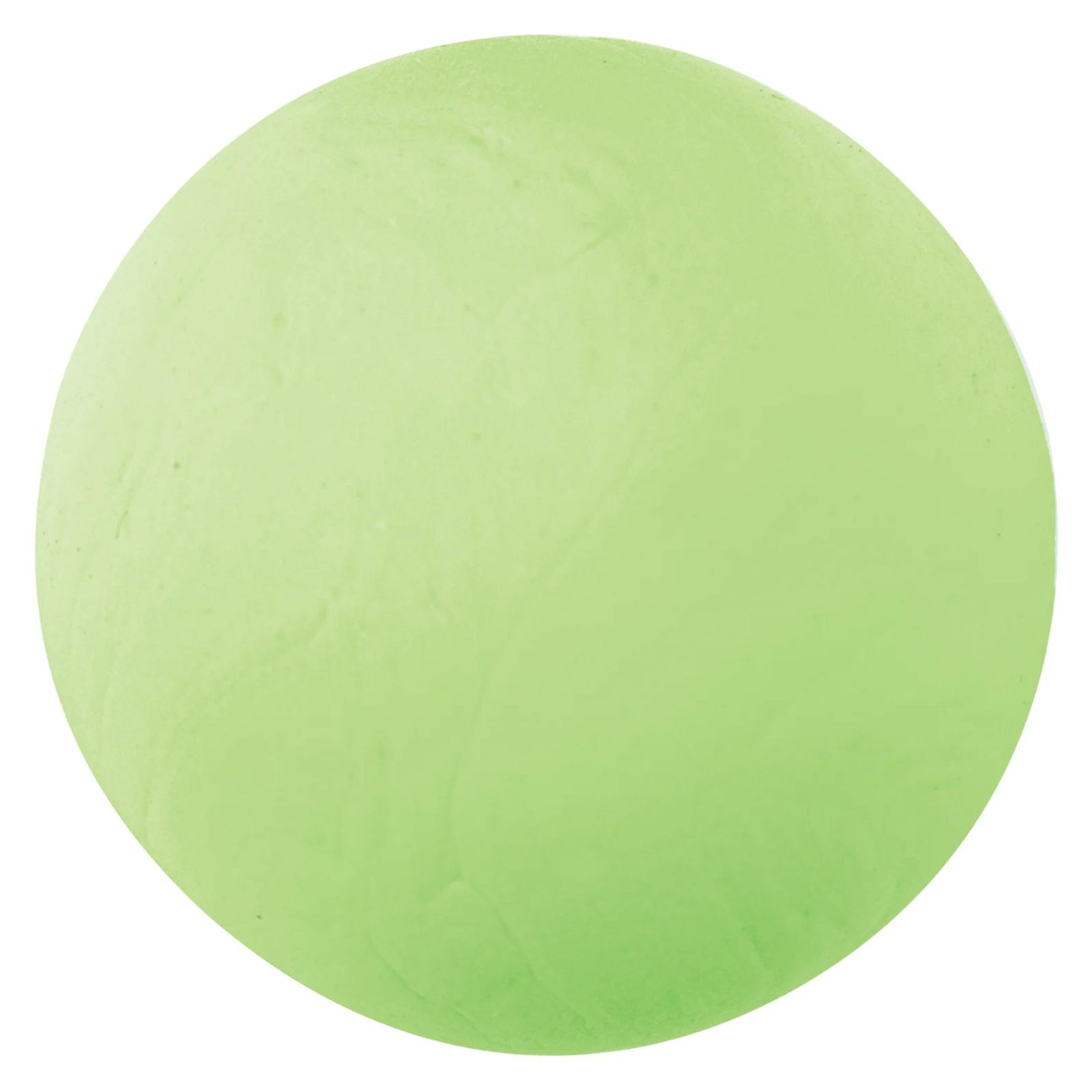 Close up image of a perfectly rounded ball of fluoro green CreativeClay against a plain background. The image highlights the clay's vivid fluorescent colour, smooth consistency and highly mouldable texture for sculpting detailed projects.