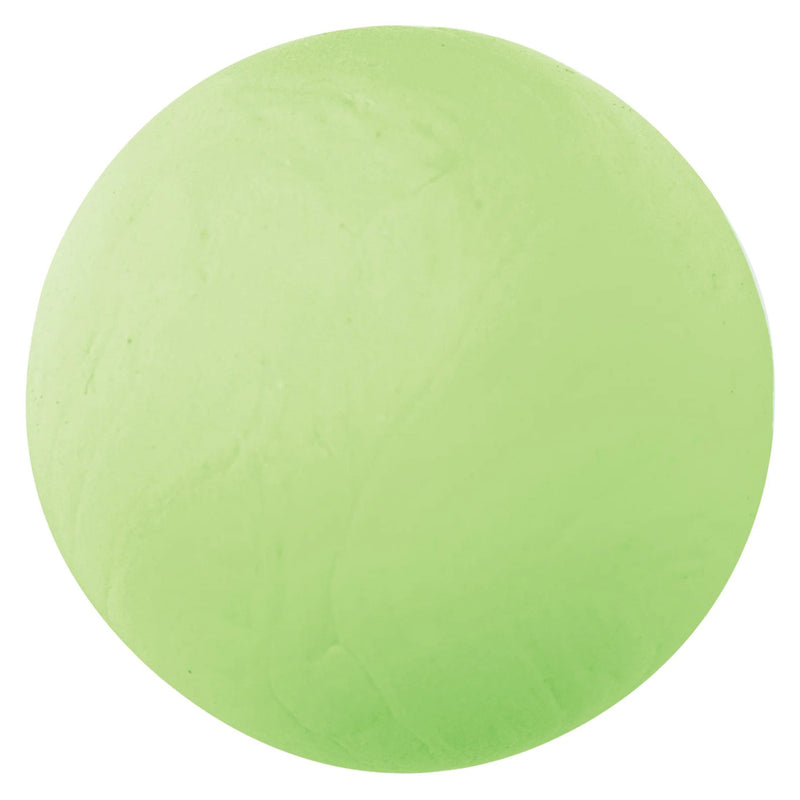 Close up image of a perfectly rounded ball of fluoro green CreativeClay against a plain background. The image highlights the clay's vivid fluorescent colour, smooth consistency and highly mouldable texture for sculpting detailed projects.