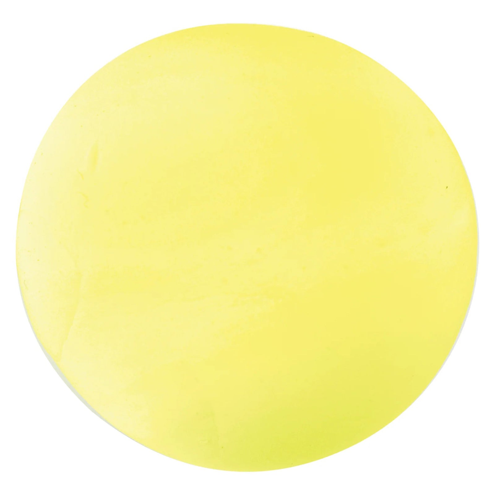 Studio close up of a perfectly rounded fluoro yellow clay ball against a neutral background. The image emphasises the vibrant colour, smooth consistency and lightweight modelling properties of the air dry clay.