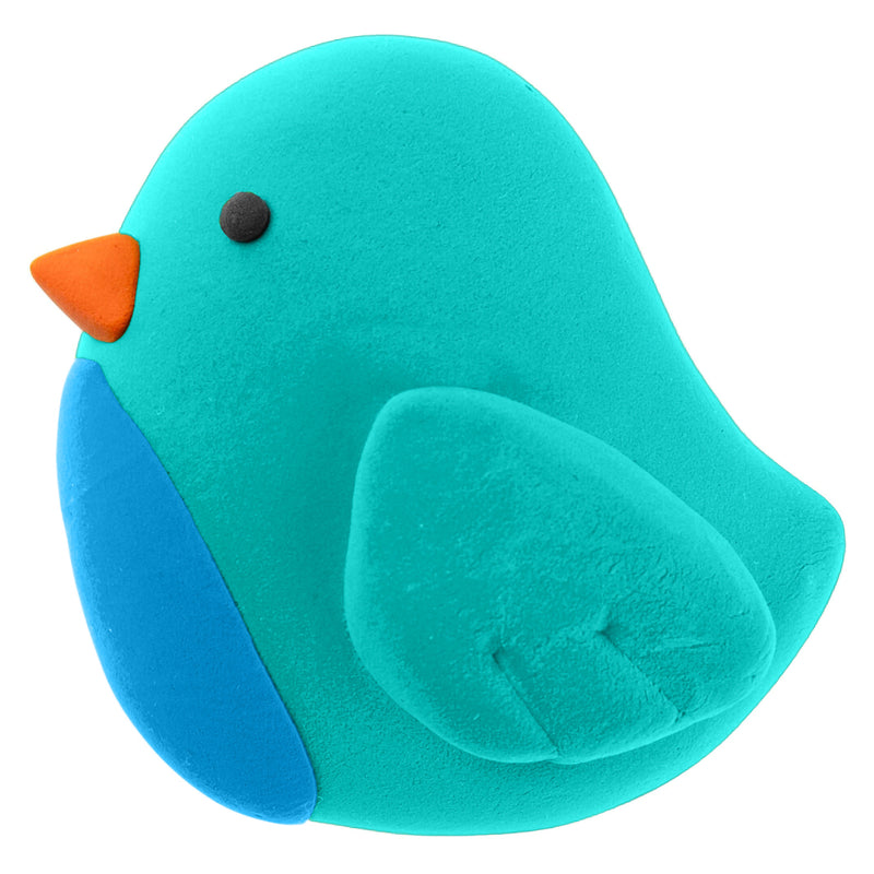 Detailed side profile of a bird sculpture made from green CreativeClay featuring textured wings and colourful accents. The image demonstrates precision sculpting capabilities and suitability for decorative and educational craft projects.
