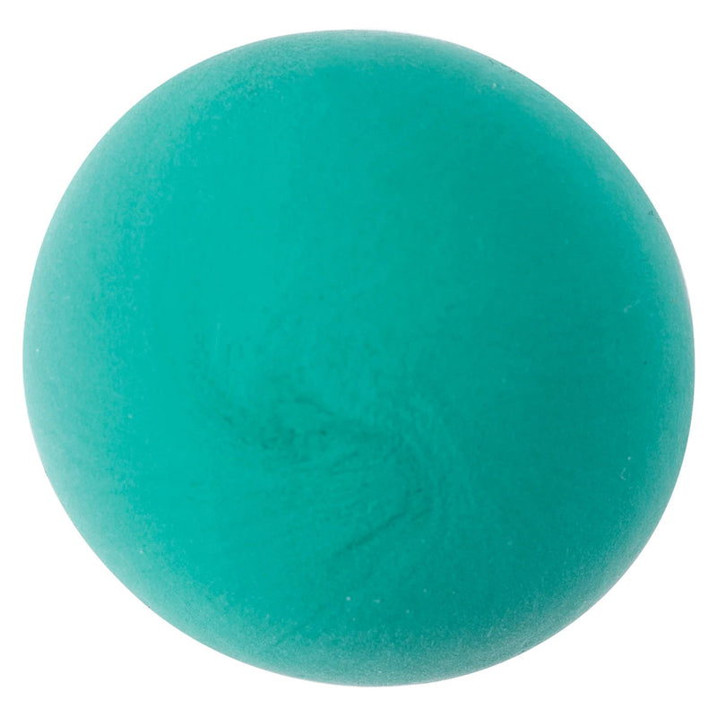 Studio close up of a perfectly rounded ball of green CreativeClay against a neutral background. The image emphasises the smooth consistency, vibrant colour and lightweight air dry modelling characteristics of the clay.