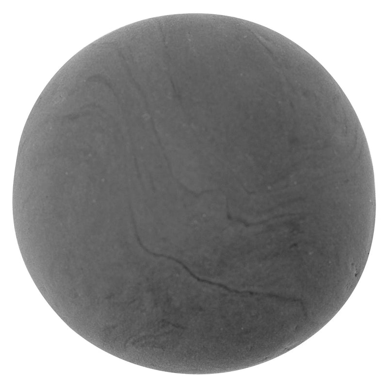 Studio close up of a perfectly rounded grey clay ball against a neutral background. The image emphasises the smooth consistency, even colour and lightweight air dry properties of the modelling clay.