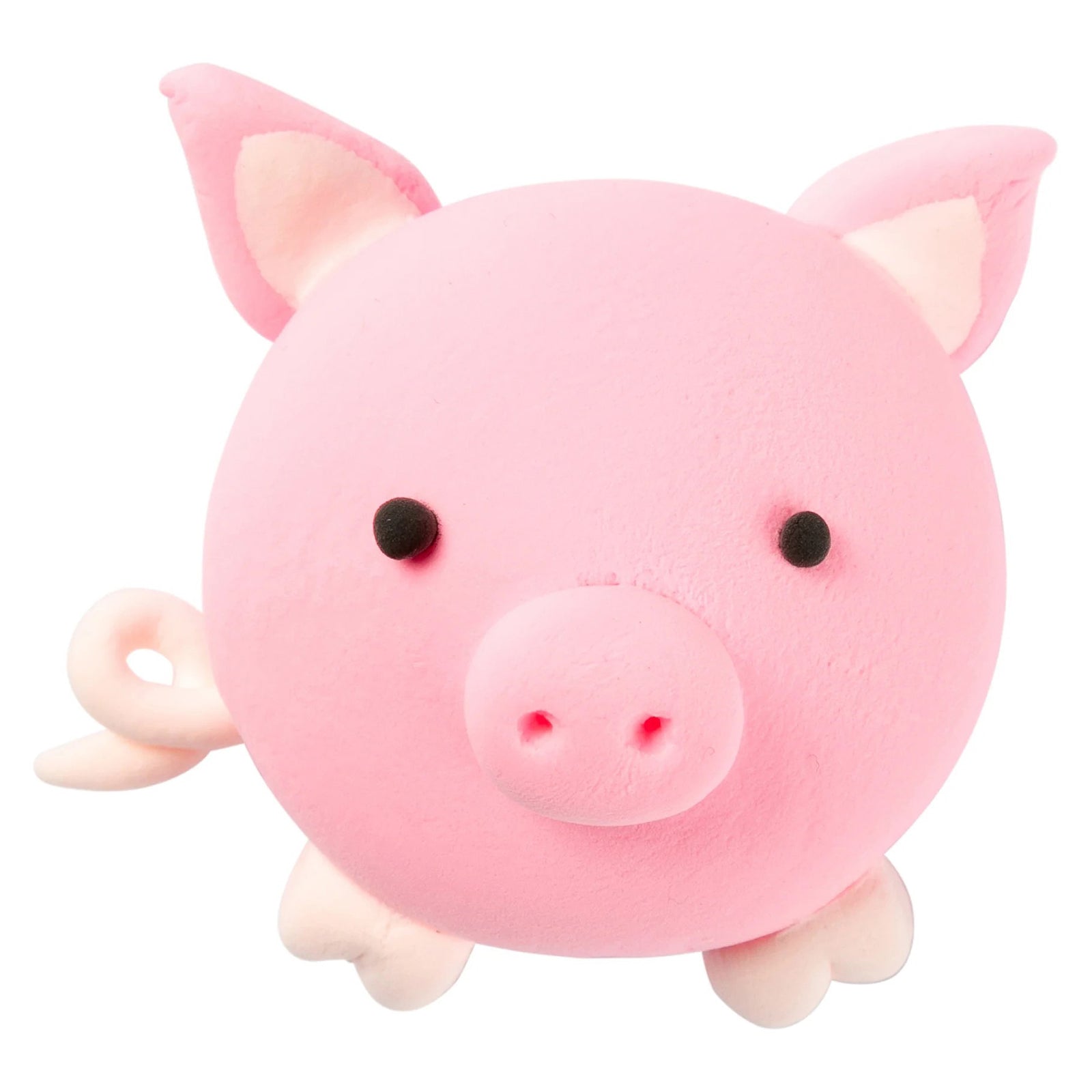 Finished pink pig sculpture presented on a white background, highlighting sculpted details including the ears, snout, feet and curled tail. The image demonstrates the lightweight finished appearance after modelling.