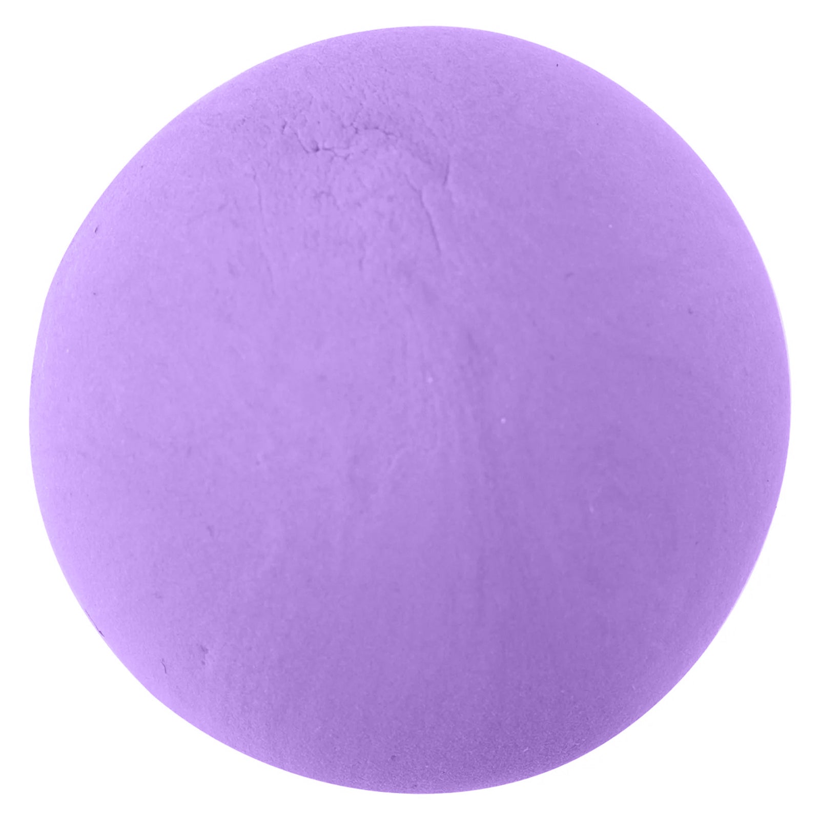 Close up studio image of a smooth sphere of purple CreativeClay against a neutral background. The image focuses on the soft texture, even colour distribution and mouldable consistency of the modelling clay.