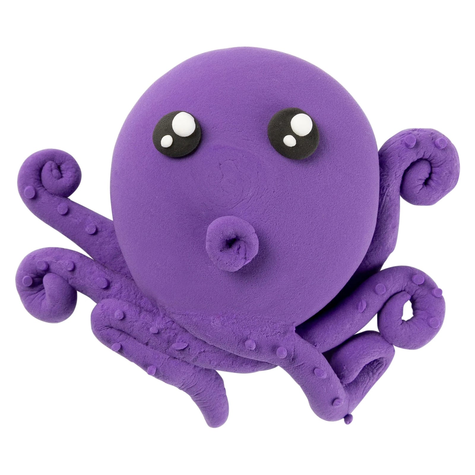 Finished purple octopus sculpture isolated on a white background, highlighting detailed tentacles, textured features and the lightweight appearance of the completed project.