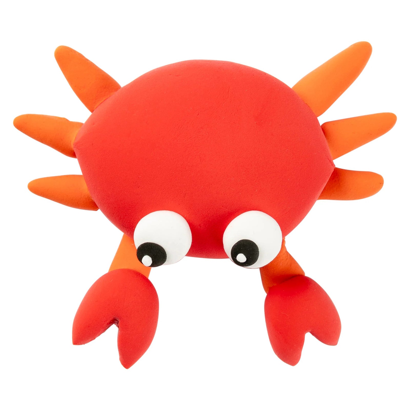 Finished red crab sculpture isolated on a white background, highlighting sculpted details, vibrant colour contrast and the lightweight appearance of the completed model.