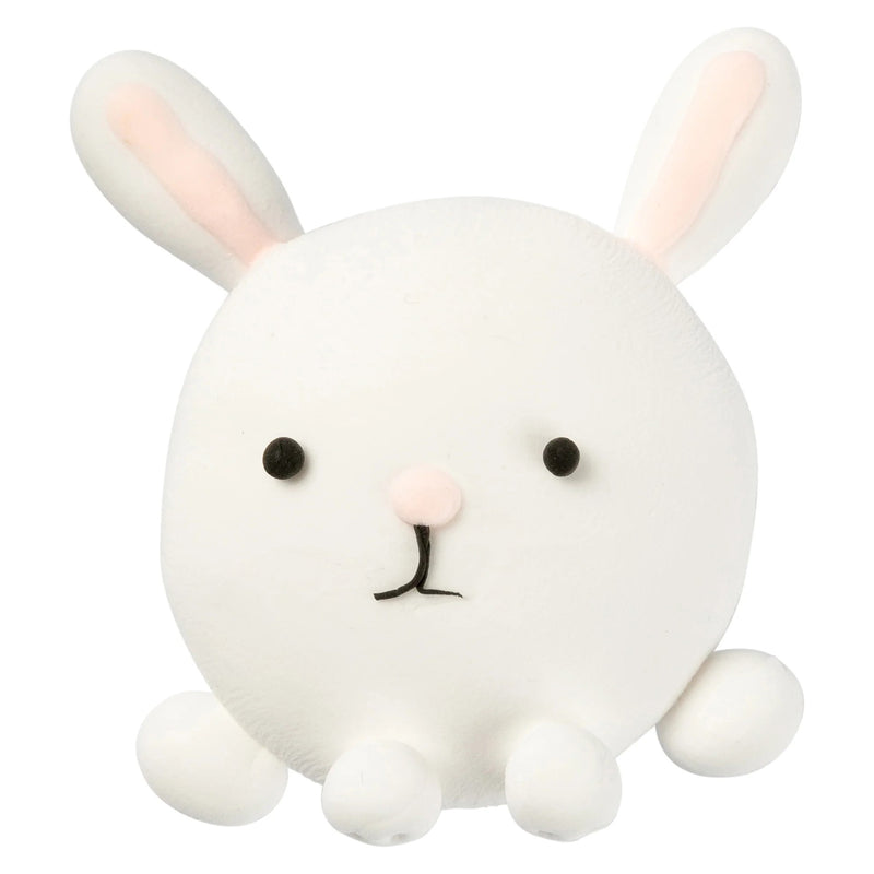 Close up of a completed white rabbit sculpture isolated on a neutral background, highlighting fine details, soft texture and the clean finish achievable with CreativeClay.
