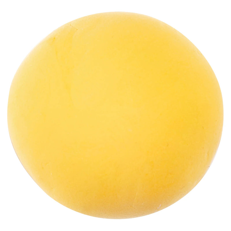 Studio image of a smooth yellow clay ball isolated on a plain background, emphasising the rich colour, soft consistency and lightweight air drying properties of the modelling clay.
