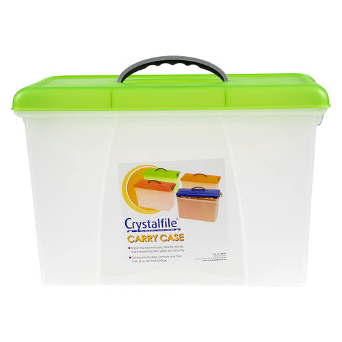 Crystalfile 18L carry case with lime lid and clear base, front view