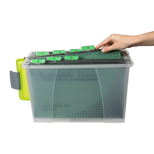 Crystalfile carry case with lime lid closed, ready for transport