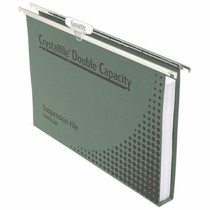 Crystalfile Double Capacity Suspension Files in green, foolscap size, pack of 50, made from 300GSM heavyweight manila board