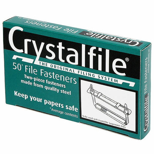 Crystalfile 80mm silver steel two-piece file fasteners pack of 50 for A4 punched documents