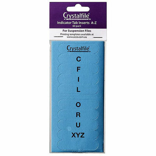 Crystalfile Indicator Tab Inserts A-Z Blue Pack of 60