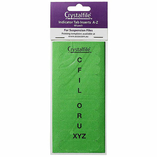 Crystalfile Indicator Tab Inserts A-Z Green Pack of 60