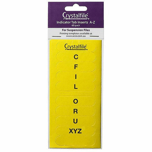 Crystalfile Indicator Tab Inserts A-Z Yellow Pack of 60