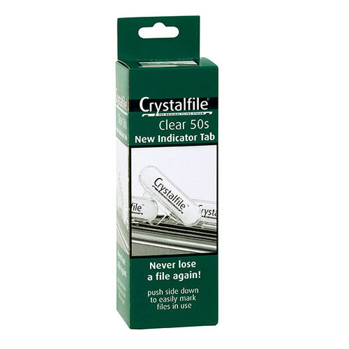 Crystalfile clear indicator tabs for suspension files, box of 50, showing rounded tab design