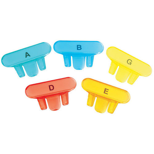 Close-up of Crystalfile rounded indicator tab angled on a suspension file to mark it as in use