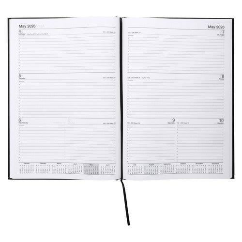 Cumberland 2026 A4 week to view diary opened at May, Monday to Wednesday on the left page and Thursday to Sunday on the right