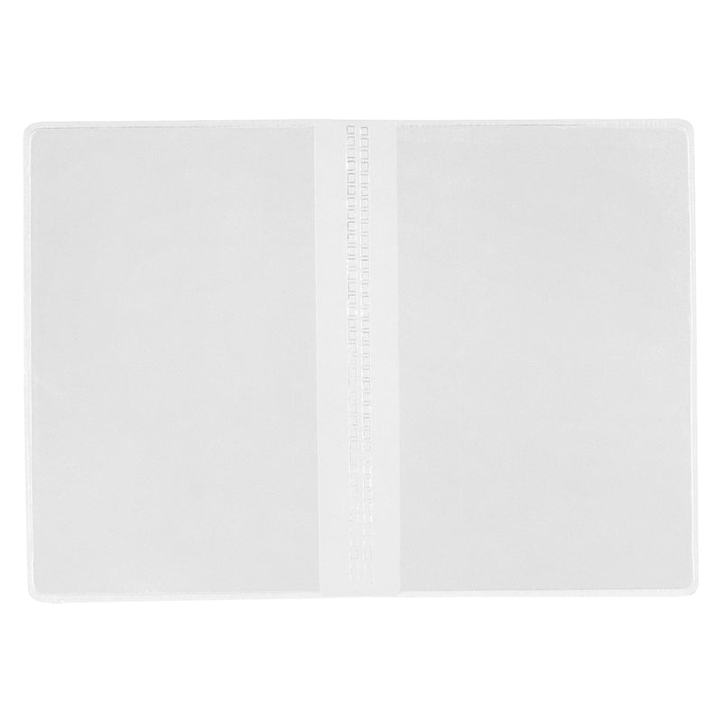 Studio image of the empty Cumberland clear PVC card holder laid flat on a white background, showcasing its transparent finish, rounded corners and dual card compartments ready to protect important cards.