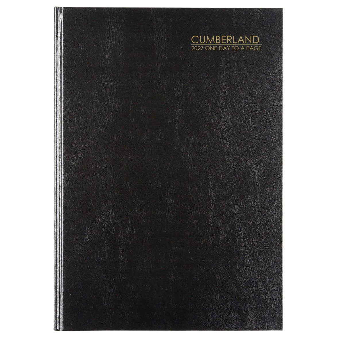 Cumberland Casebound Diary 2027 A4 Day To A Page Black shown front on, the black cover, closed flat against a plain background.