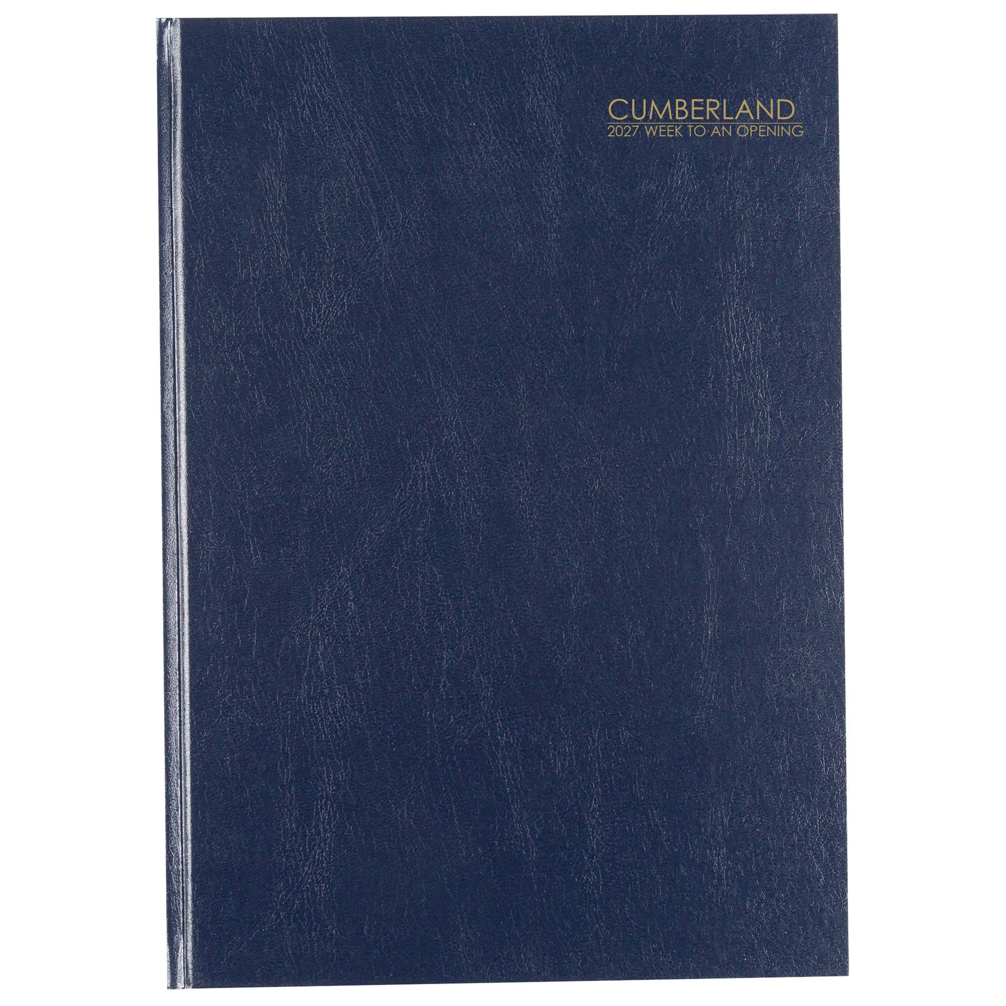 Cumberland Casebound Diary 2027 A4 Week To View Blue shown front on, the blue cover, closed flat against a plain background.
