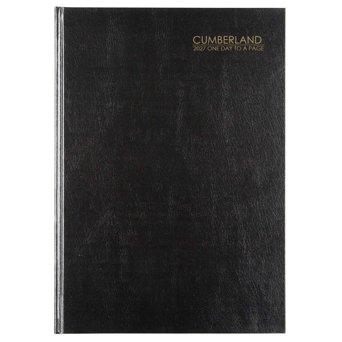 Cumberland Casebound Diary 2027 A5 Day To A Page Black shown front on, the black cover, closed flat against a plain background.