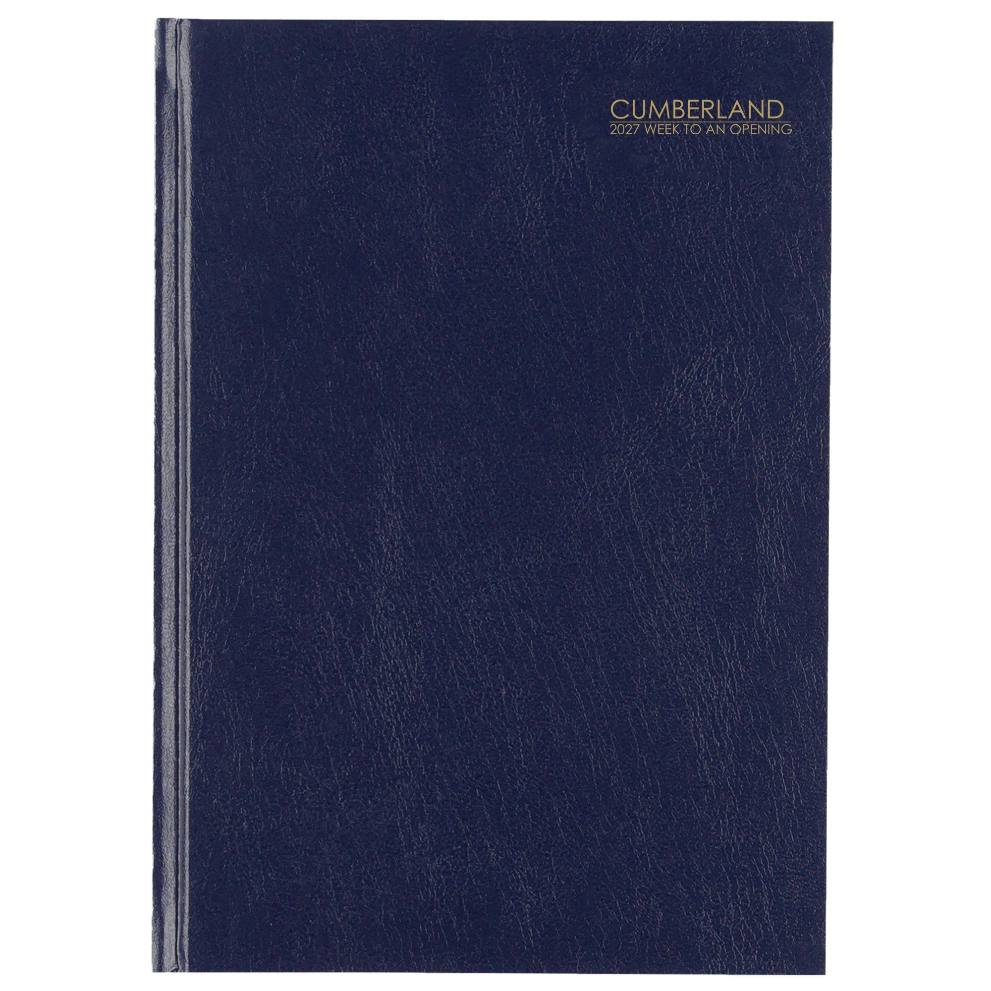 Cumberland Casebound Diary 2027 A5 Week To View Blue shown front on, the blue cover, closed flat against a plain background.