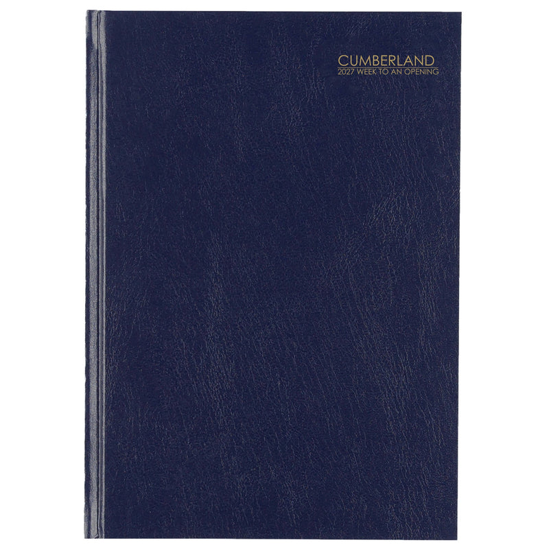 Cumberland Casebound Diary 2027 A5 Week To View Blue shown front on, the blue cover, closed flat against a plain background.